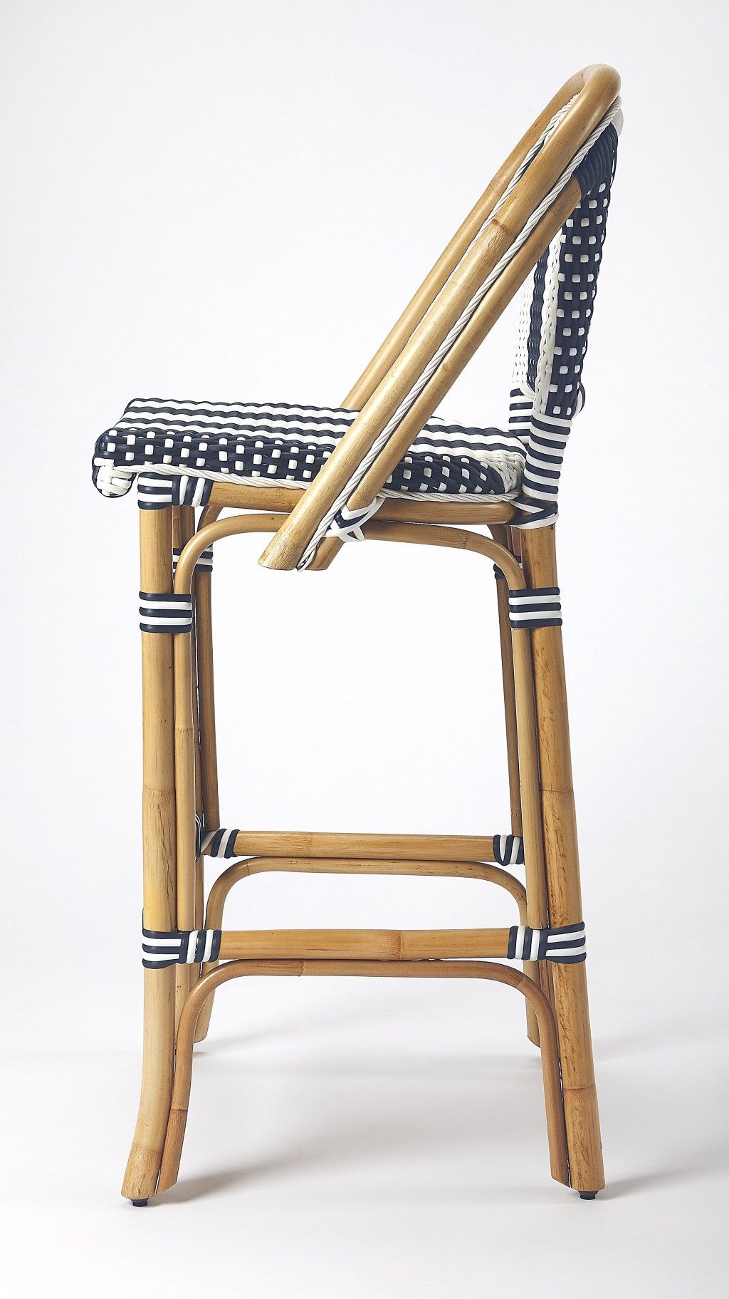 Natural Rattan Bar Chair - Blue / White