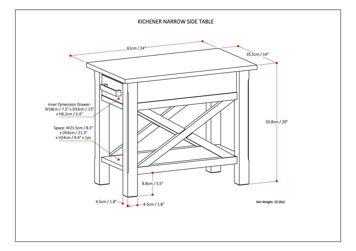 Kitchener - Narrow Side Table - Warm Walnut Brown by Simpli-Home | Bel Furniture