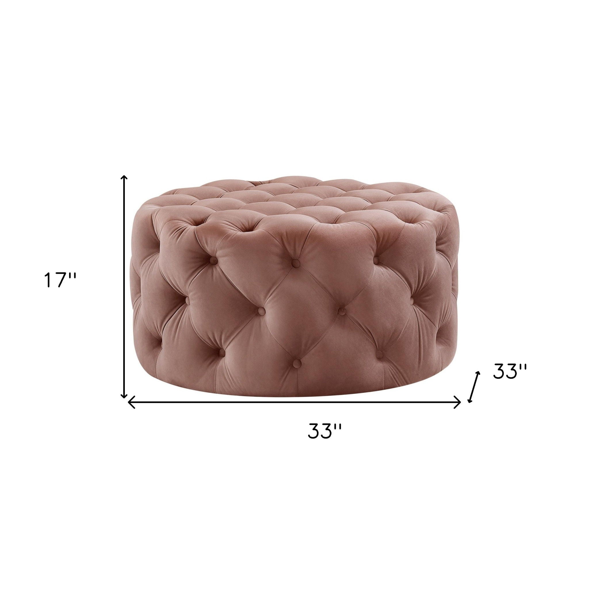 Velvet Rolling Tufted Round Cocktail Ottoman - Blush