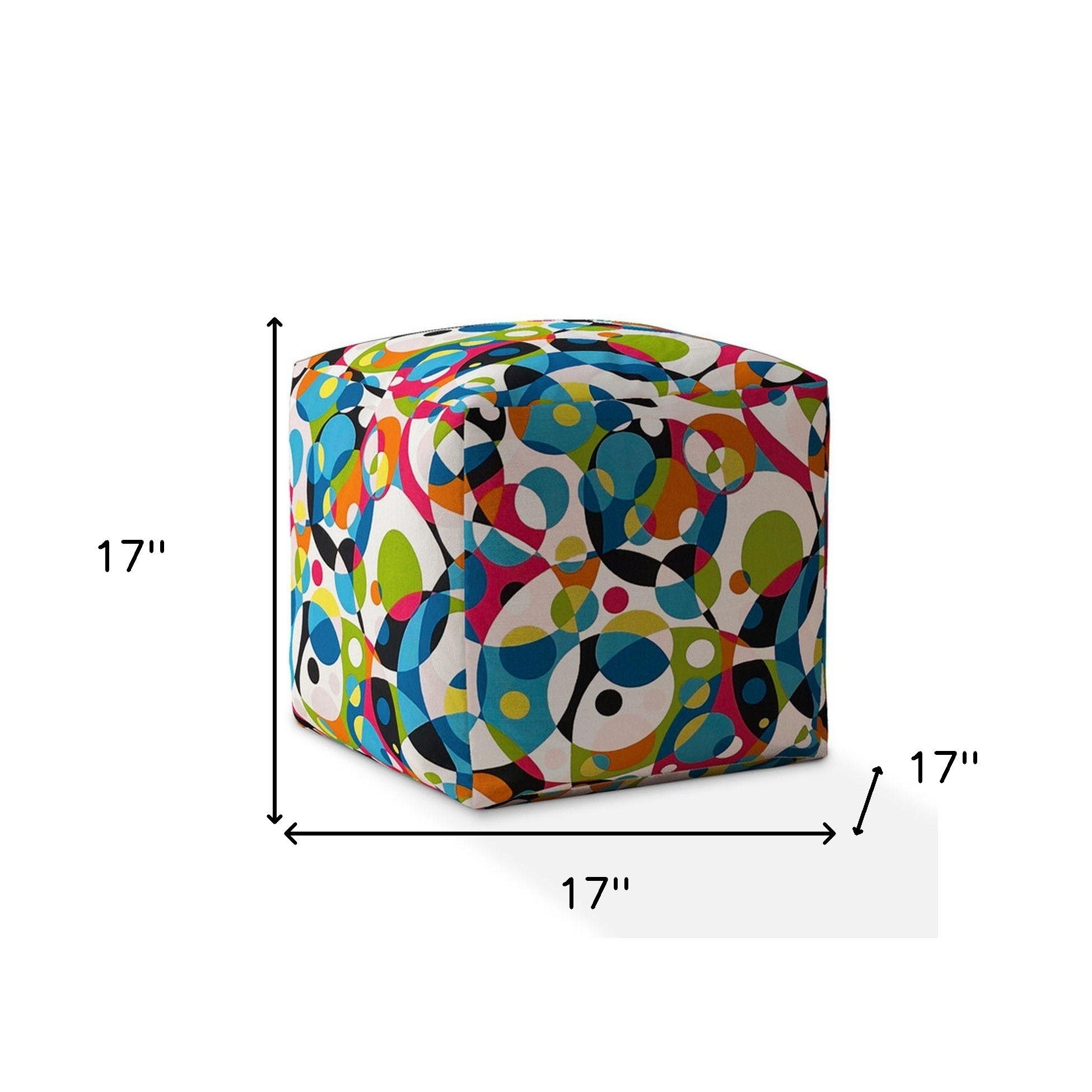 Cotton Patchwork Pouf Ottoman - Green / White