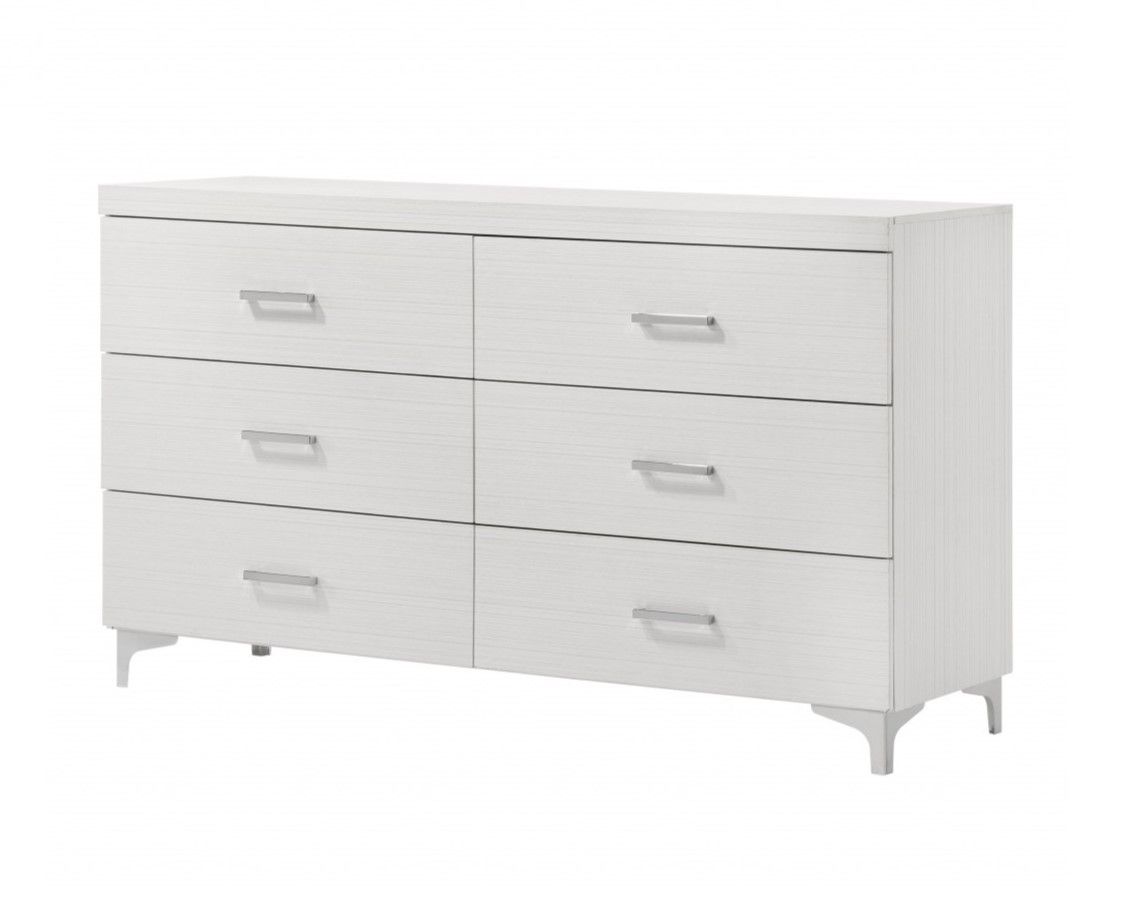 Six Drawer Double Dresser, Wooden - White