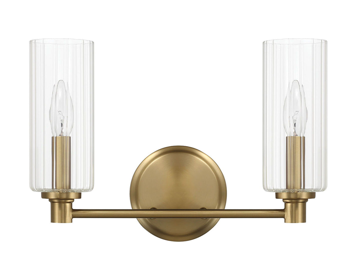 Regal - Double Light Vanity With Clear Ribbed Satin - Antique Brass / Clear