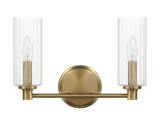 Regal - Double Light Vanity With Clear Ribbed Satin - Antique Brass / Clear