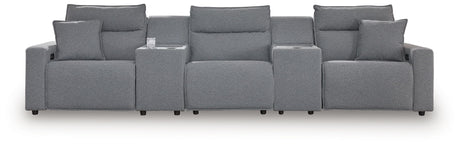 Modmax - Salt And Pepper - Reclining Sectional Gray 5 Pc. Power Reclining Sectional With 2 Storage Consoles by Signature Design by Ashley® | Bel Furniture