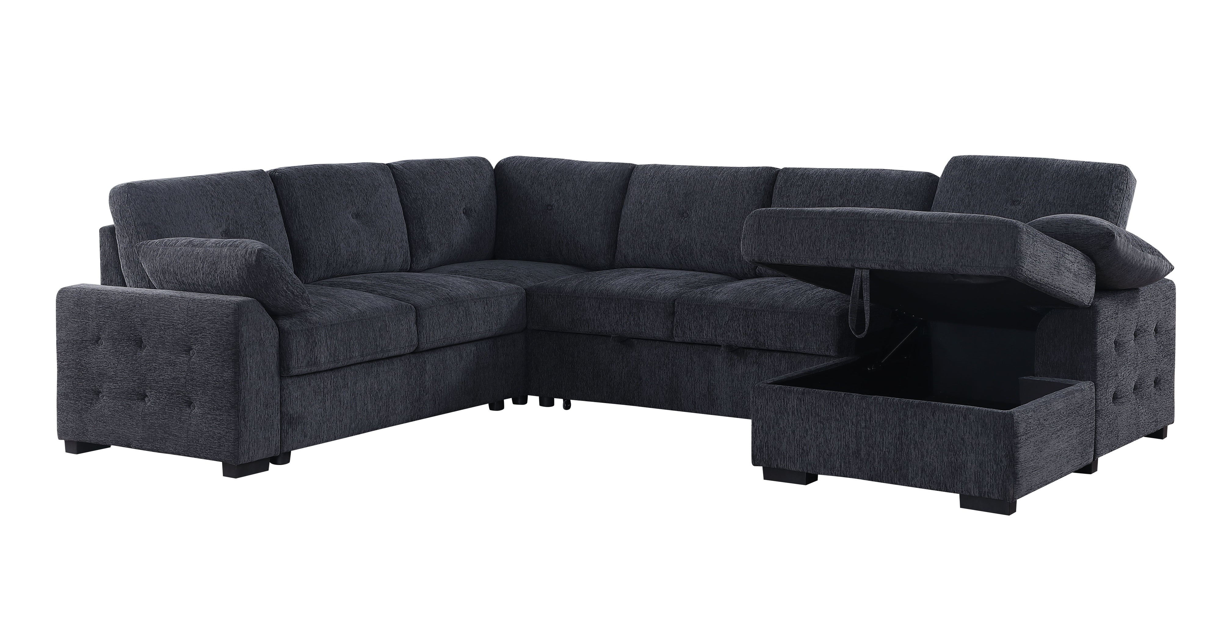 Nyhan - Upholstered Corner Sectional With Pull Out Loveseat And Storaged Chaise