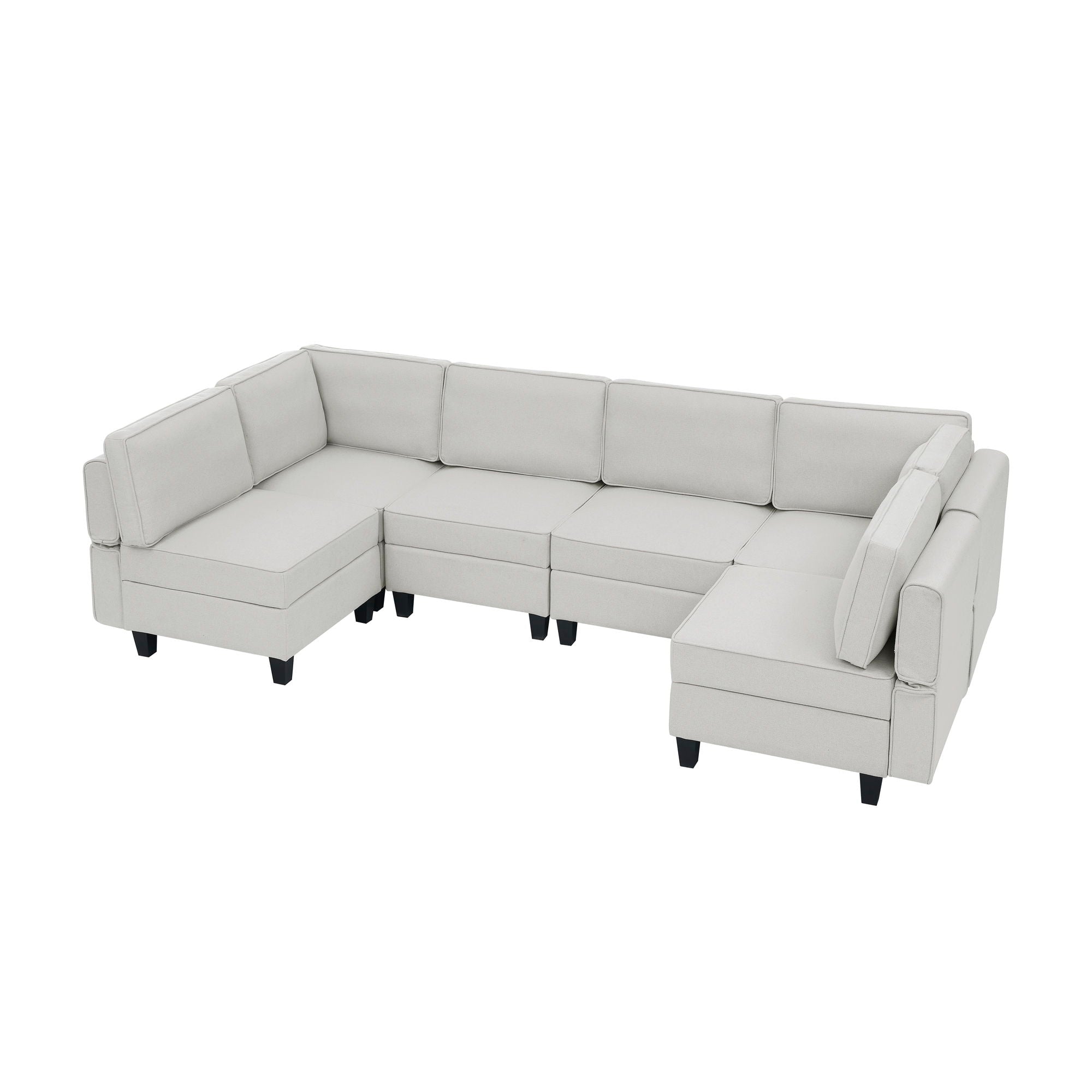 Linen Modular Sectional Sofa, U Shaped Couch With Adjustable Armrests And Backrests, 6 Seat Reversible Sofa Bed With Storage Seats For Living Room - Gray White