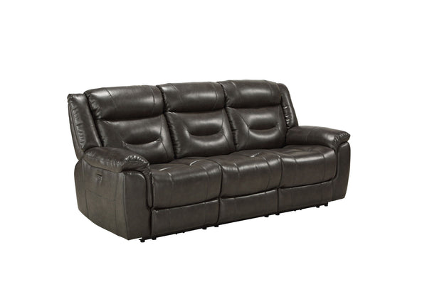 Faux Leather Reclining USB Sofa - Gray / Black