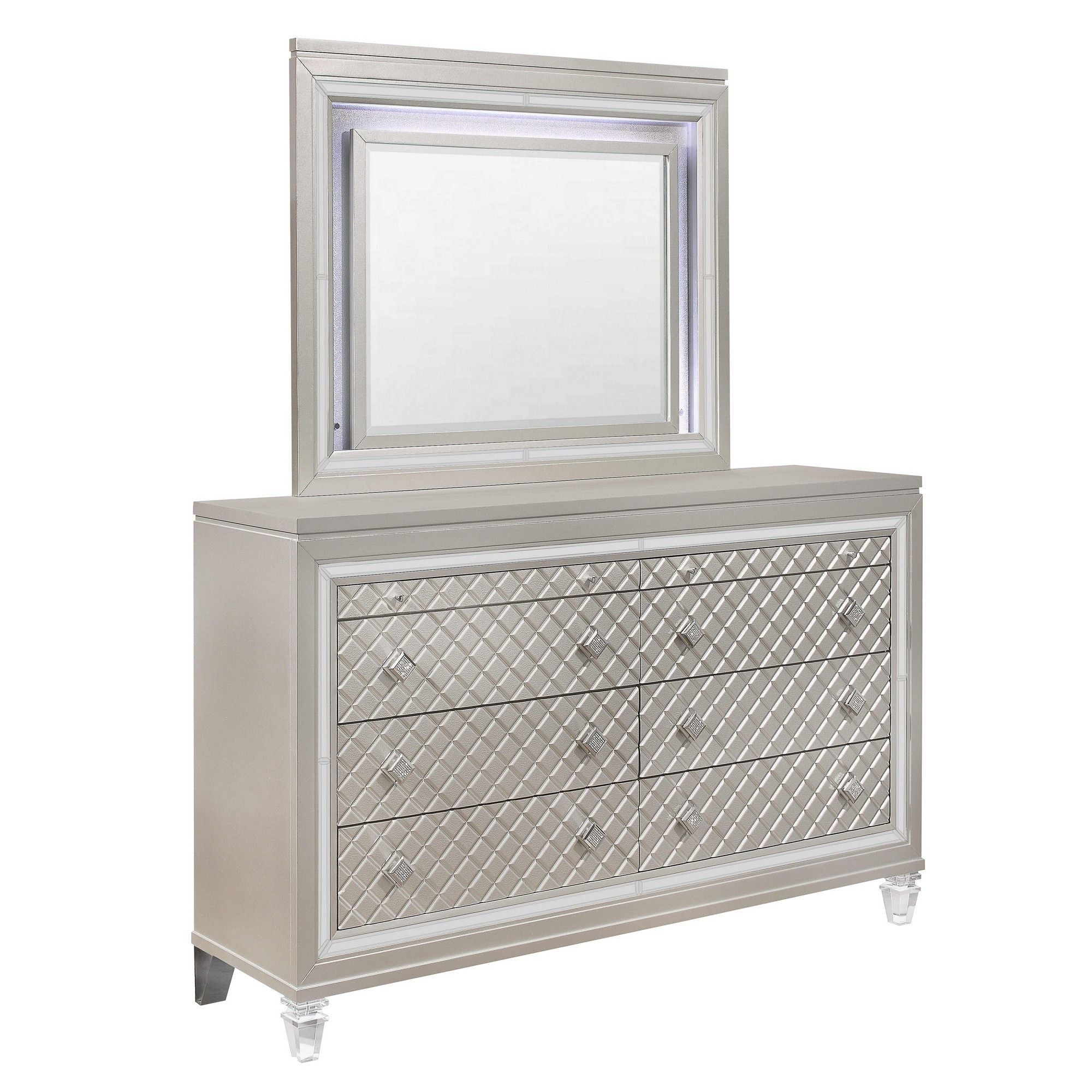 Dresser With Tapered Acrylic Legs And 2 Jewelry Drawers - Champagne