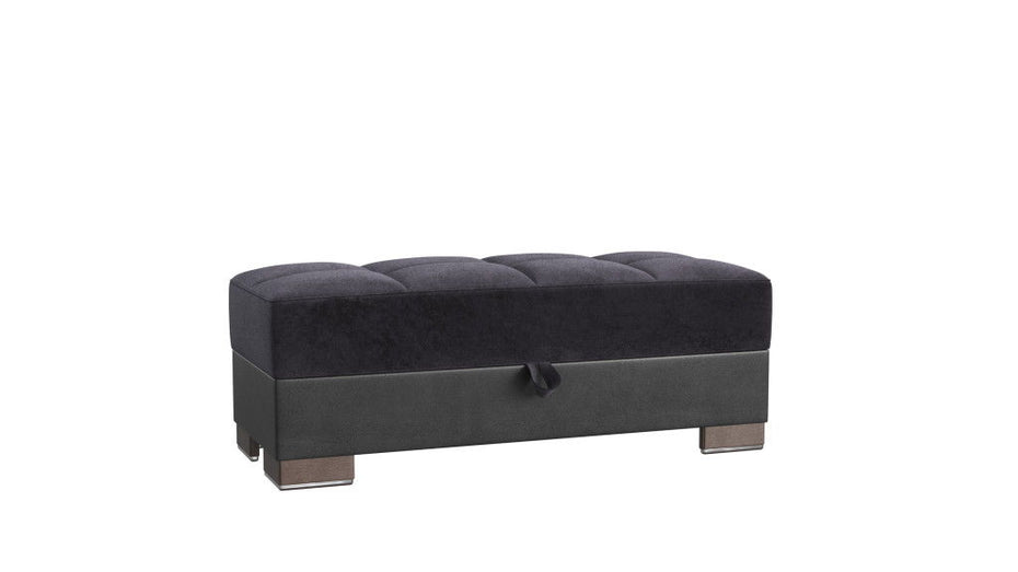 Microfiber Leather Tufted Storage Ottoman - Black / Faux