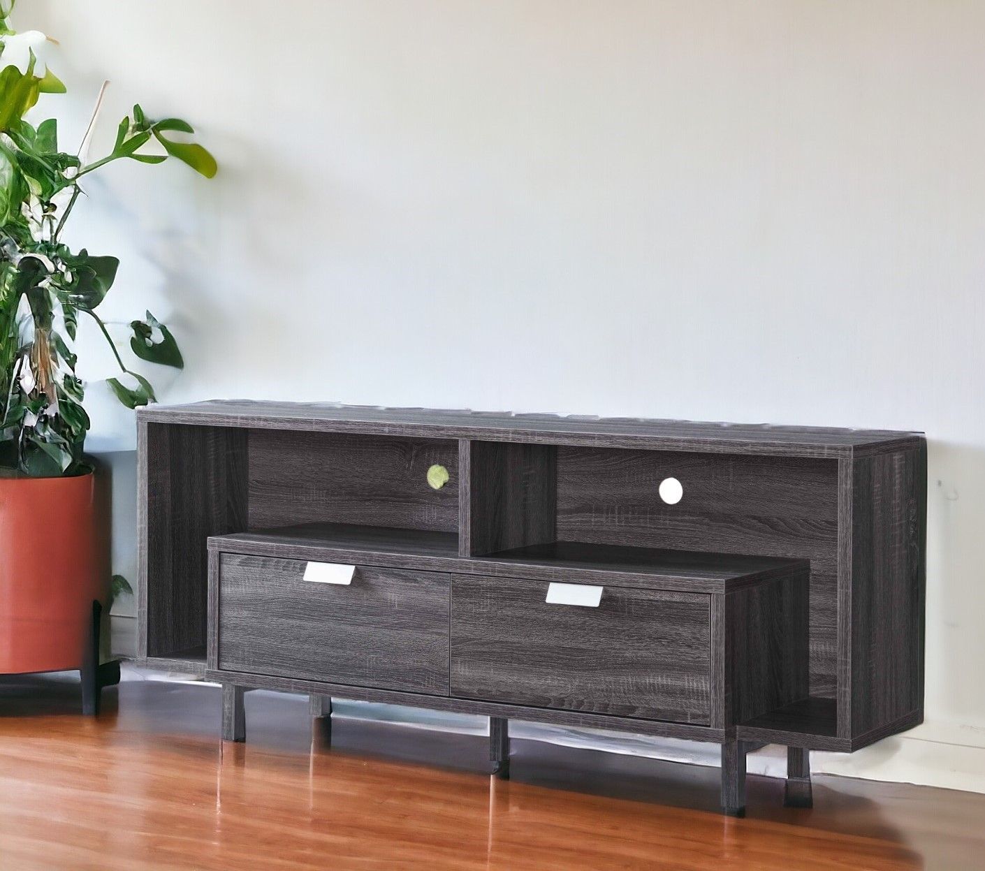 Particle Board And Cabinet Enclosed Storage TV Stand - Ash Gray