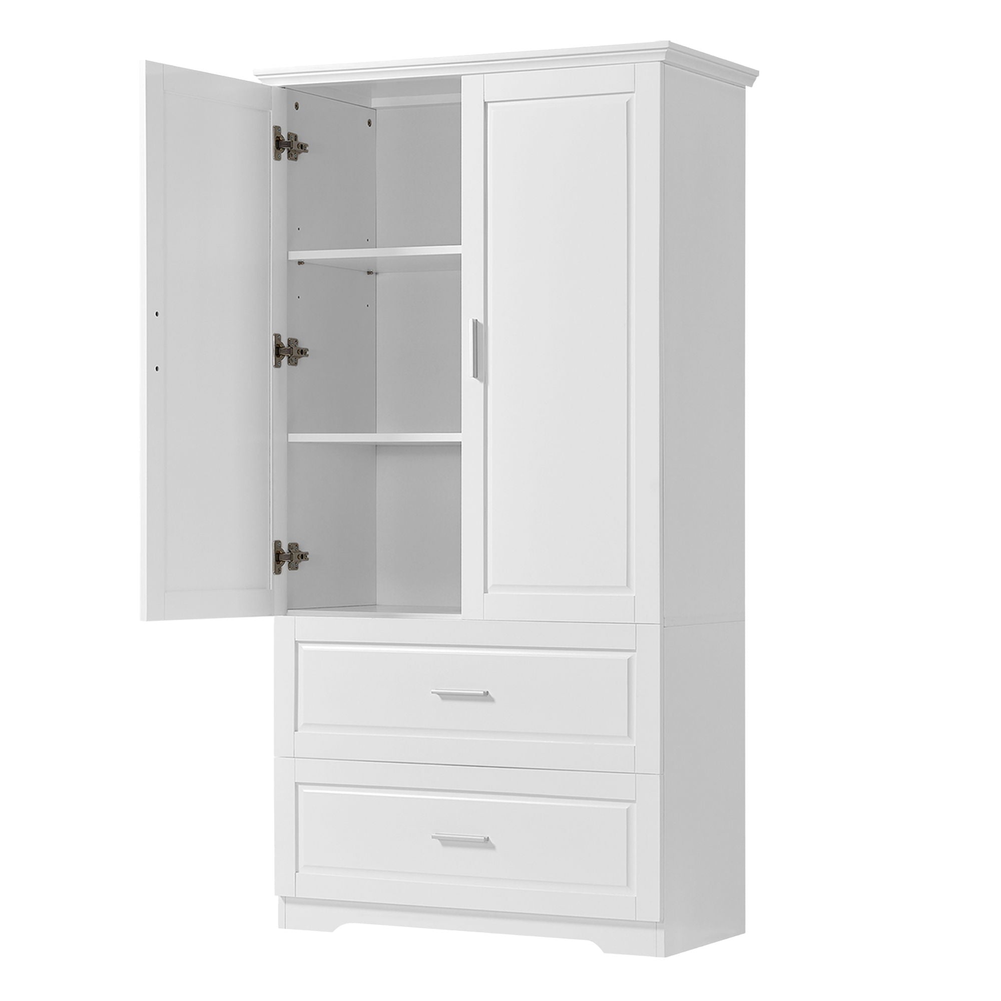 Tall Bathroom Storage Cabinet, Cabinet With Two Doors And Drawers, Adjustable Shelf, MDF Board - White