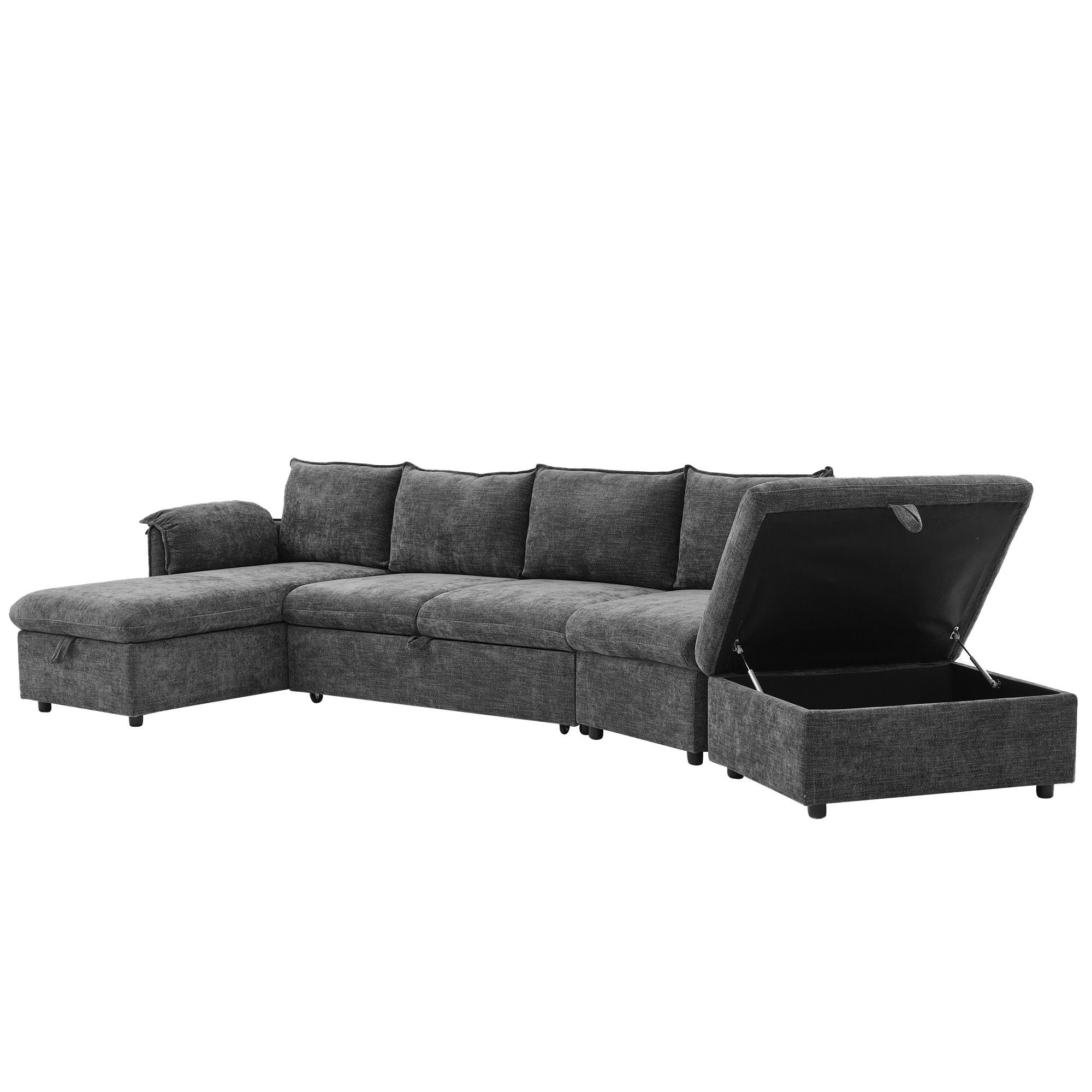 L-Shaped Sofa Sectional Sofa Couch Pull-Out Sofa Bed With A Movable Storage Ottoman, A Storage Chaise Lounge And Two USB Ports For Living Room