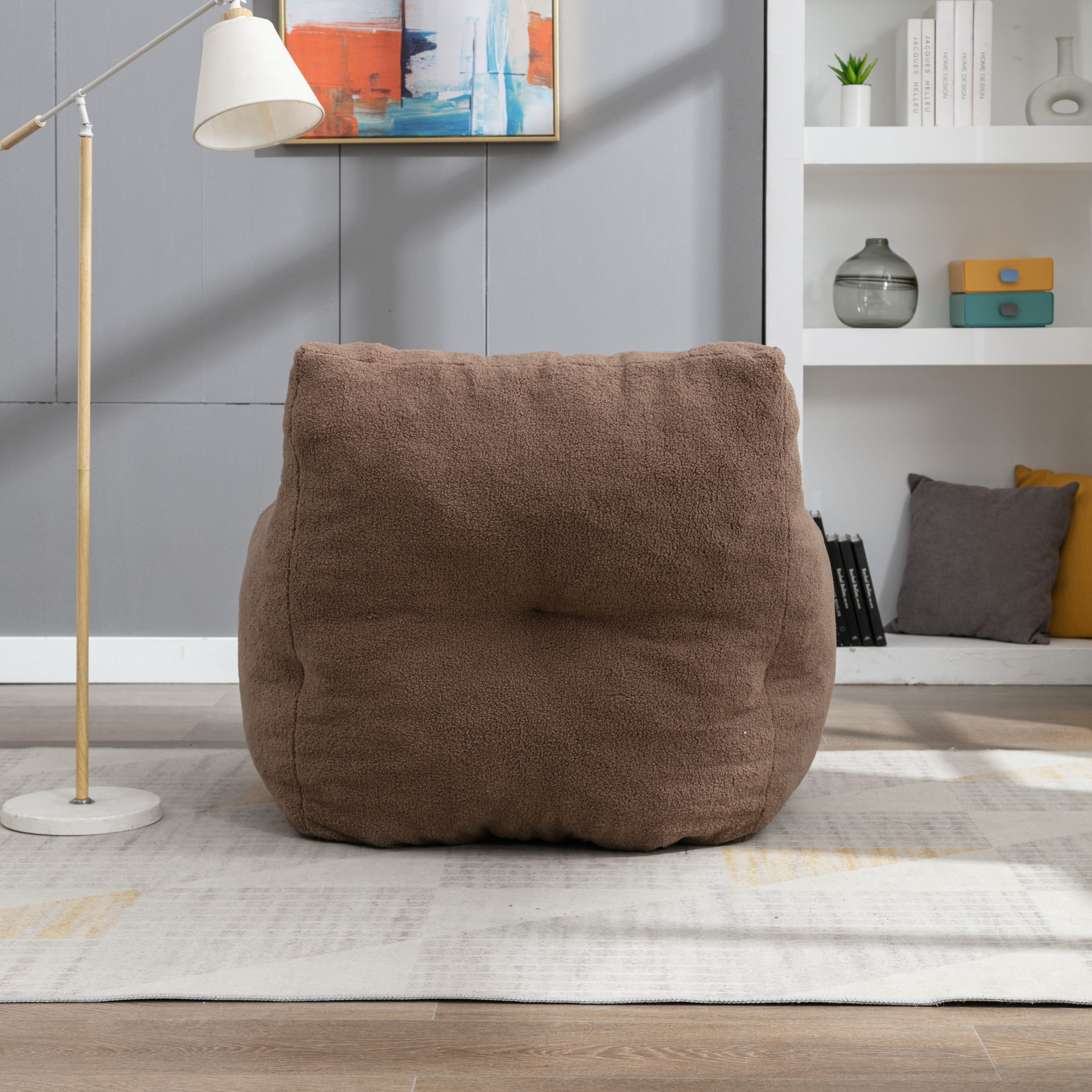 Soft Teddy Fabric Tufted Foam Bean Bag Chair With Teddy Fabric