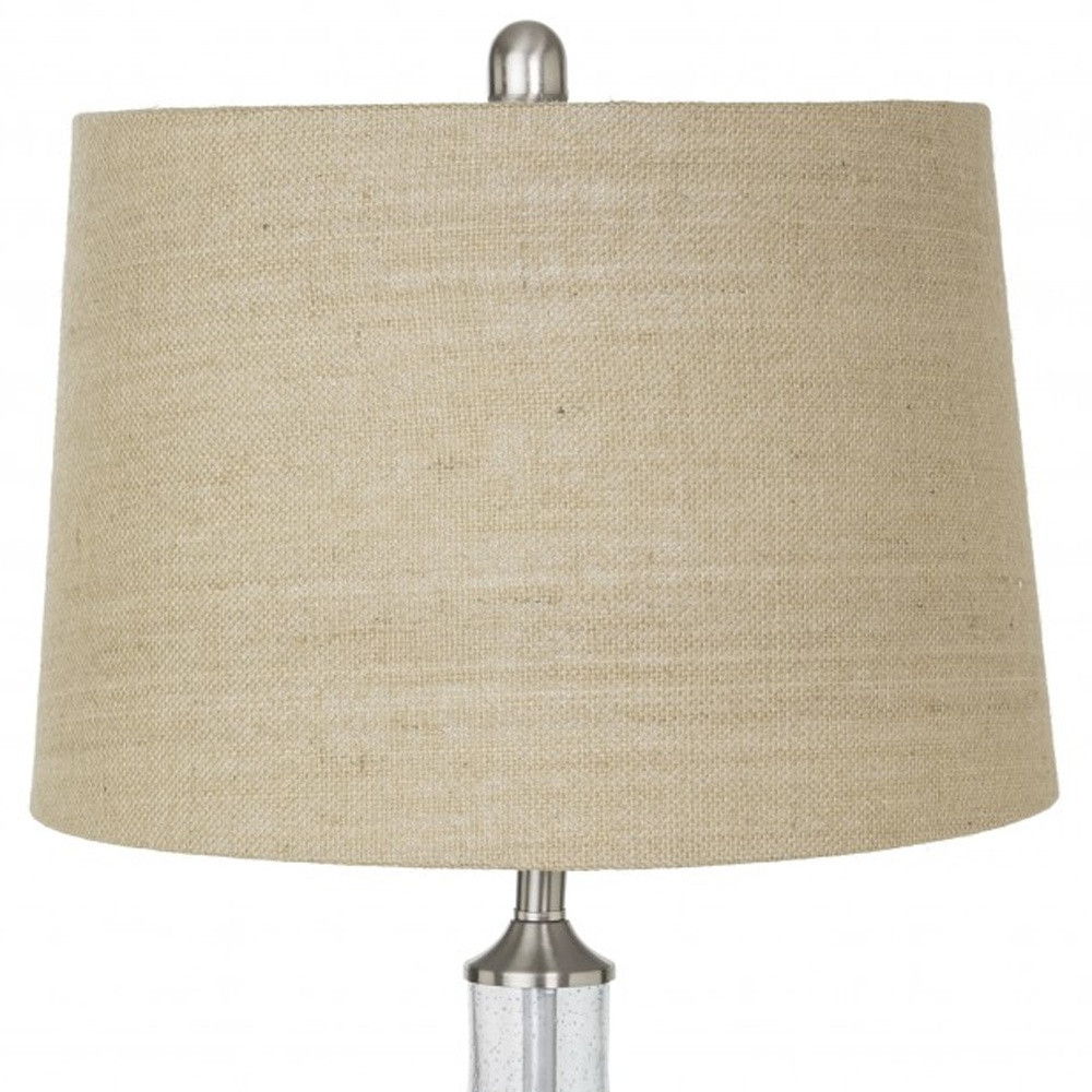 Metal Standard Table Lamp With Beige Shade - Silver