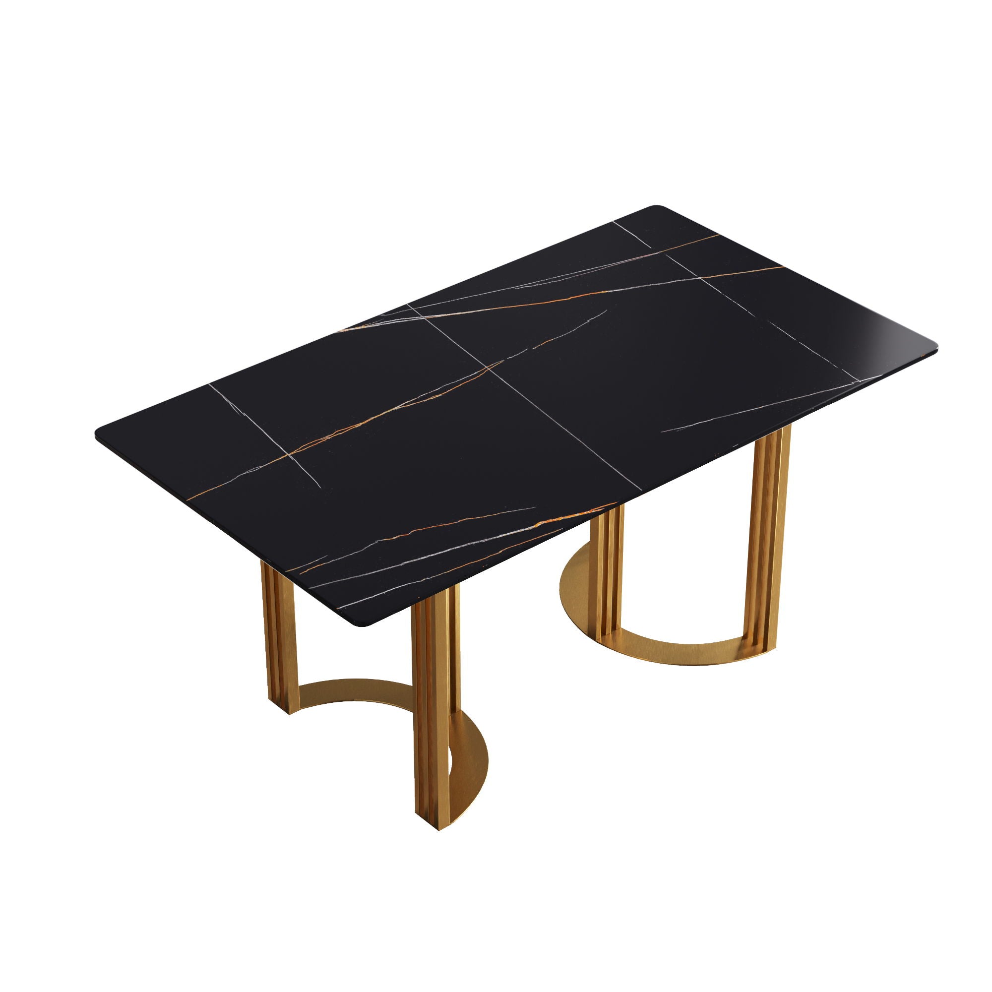 63" Modern Artificial Stone Black Straight Edge Golden Metal Leg Dining Table, 6 People - Black