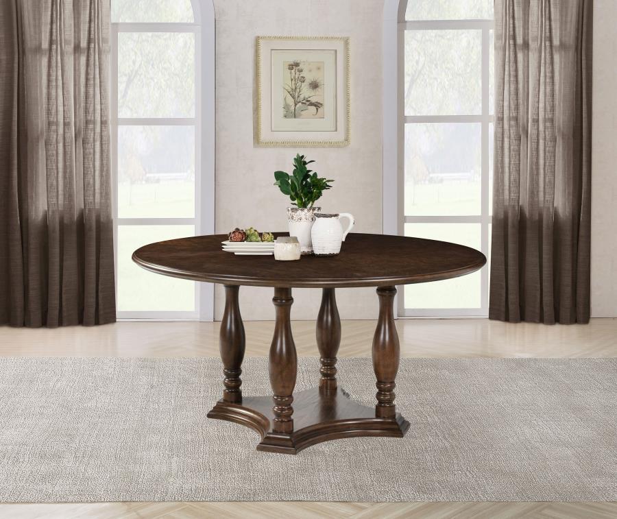 Landon - Round Wood Pedestal Dining Table - Rich Brown by Coaster Fine Furniture | Bel Furniture