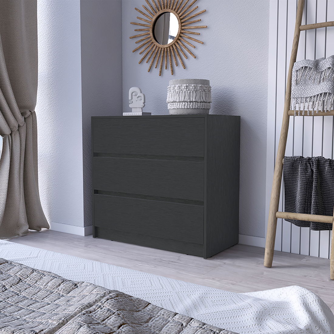 3 Drawer Dresser Wooden - Black