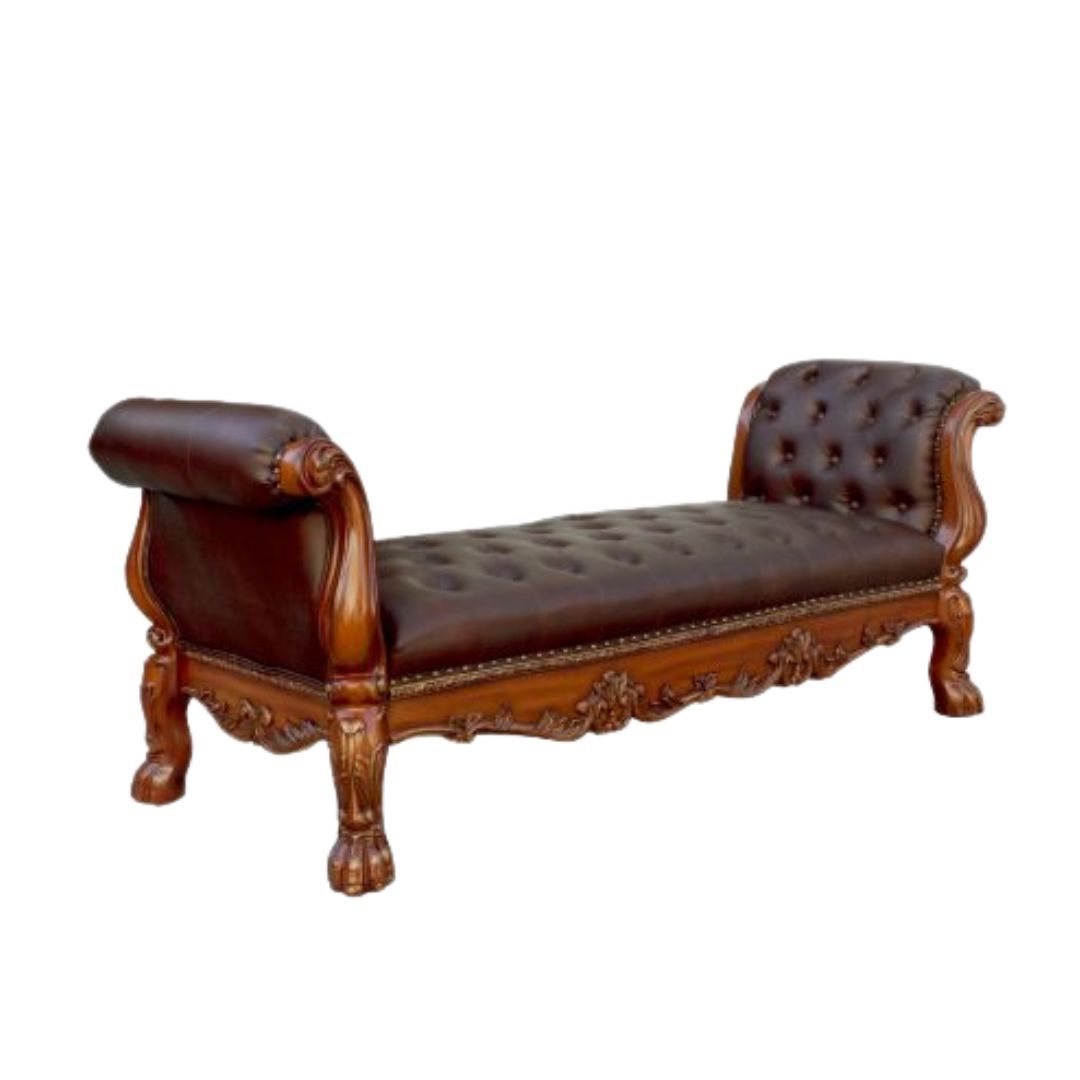 Upholstered Faux Leather Bench - Brown / Dark Brown