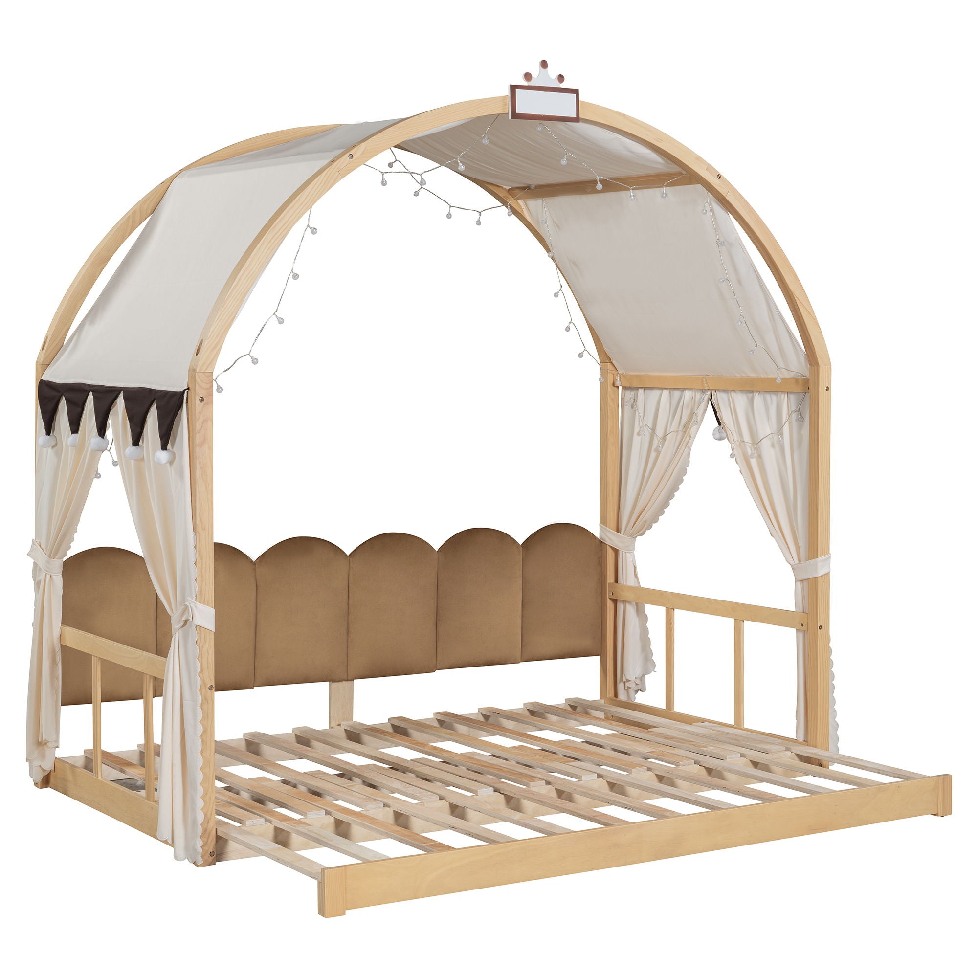 Extended Bed With Arched Roof And Trundle