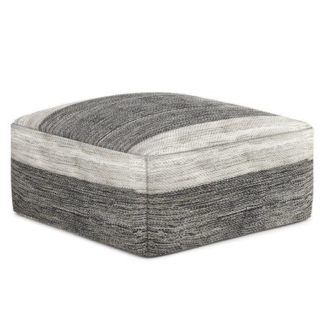 Mathis - Square Woven Outdoor / Indoor Pouf - Gray / White by Simpli-Home | Bel Furniture