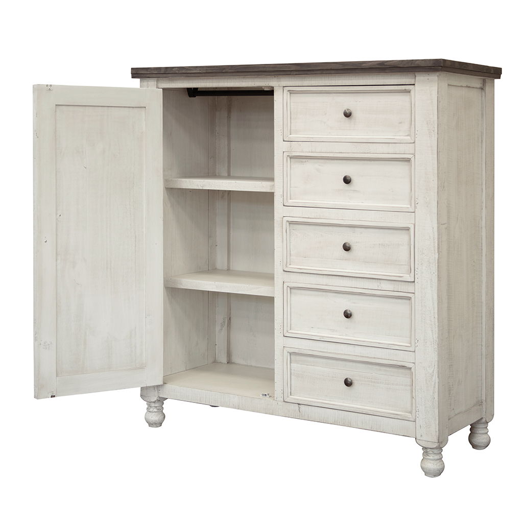 Solid Wood Five Drawer Gentlemans Chest - Gray / Ivory