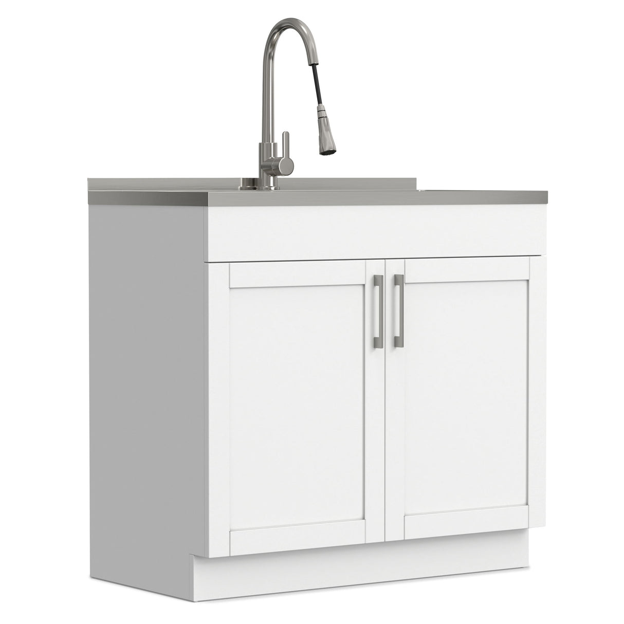 Modern Shaker All-In-One Laundry Utility Sink And Cabinet With Pull-Out Faucet