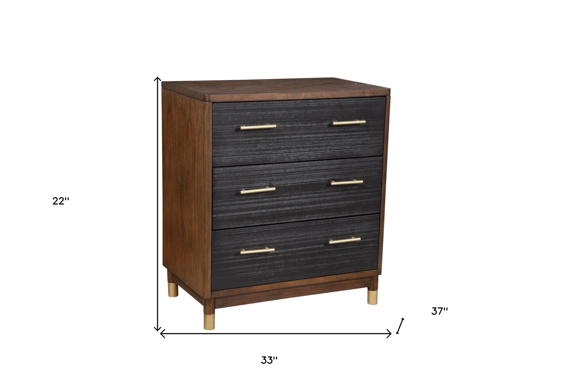 Solid Wood Three Drawer Chest - Brown / Black