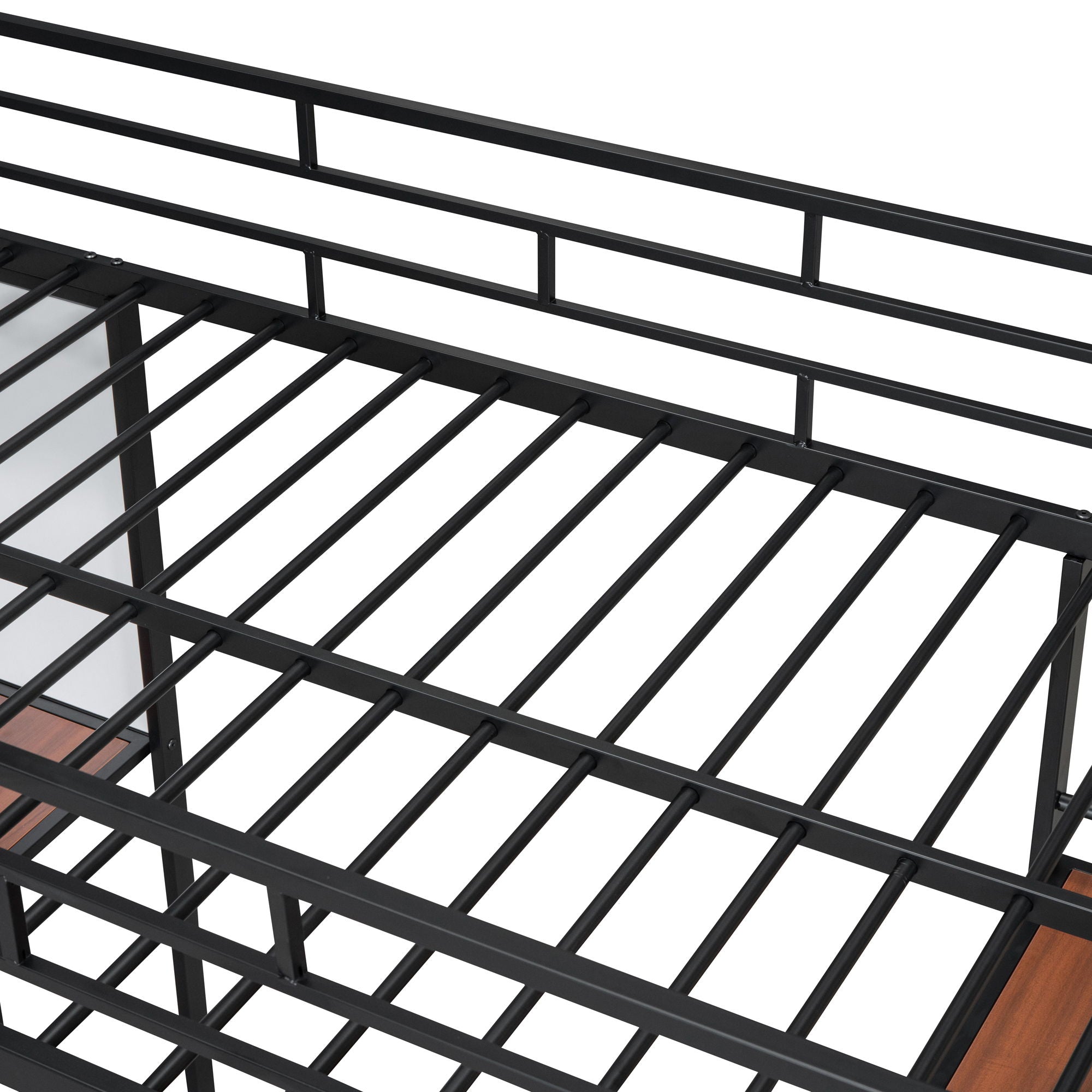 Loft Metal Bed With 3 Layers Of Shelves And Desk, Stylish Metal Frame Bed With Whiteboard