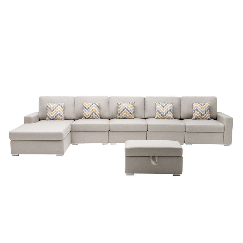 Nolan - Fabric 6 Piece Sectional Sofa With Pillows And Interchangeable Legs