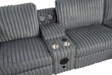 Amelia Charcoal Corduroy Fabric Power Reclining Sectional with Storage Console & Bluetooth Speakers