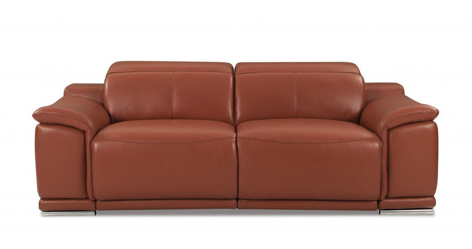 Italian Leather USB Sofa With Silver Legs - Camel