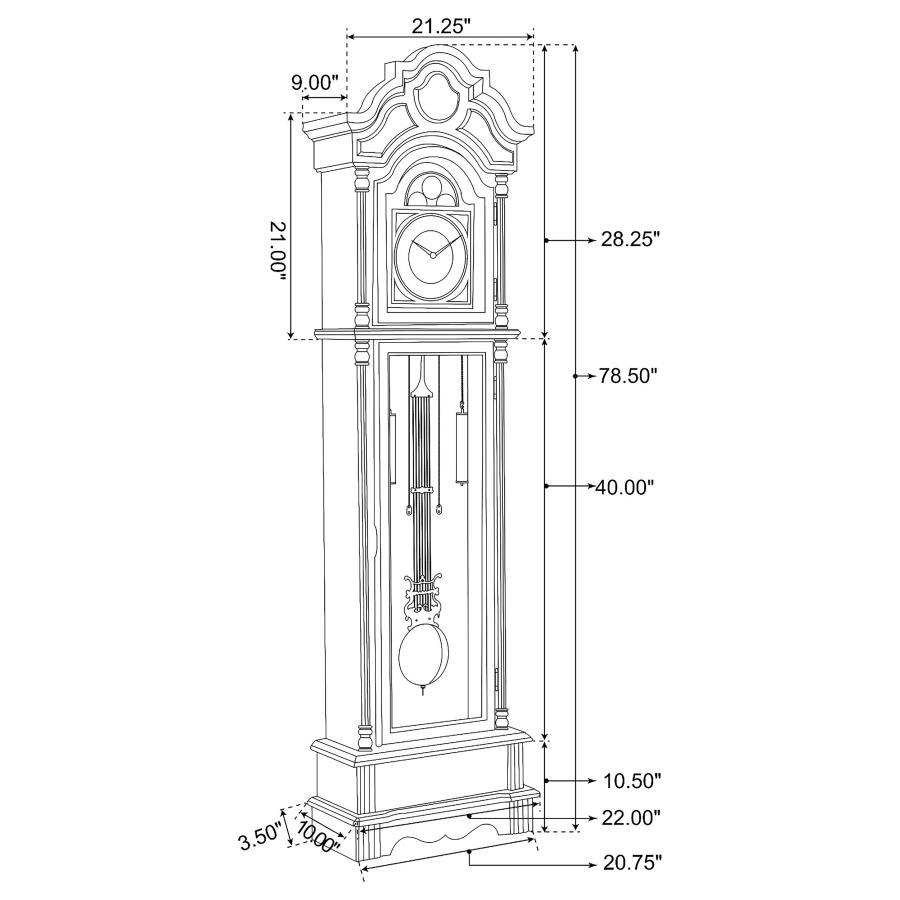 Diggory - Grandfather Clock With Adjustable Chime - Brown Red