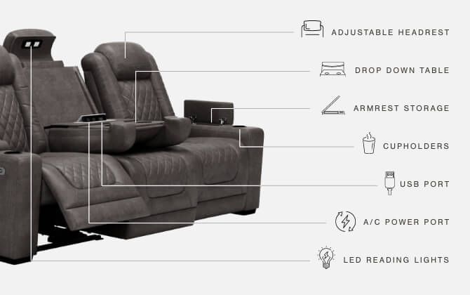 HyllMont - Gray - PWR REC Sofa with ADJ Headrest