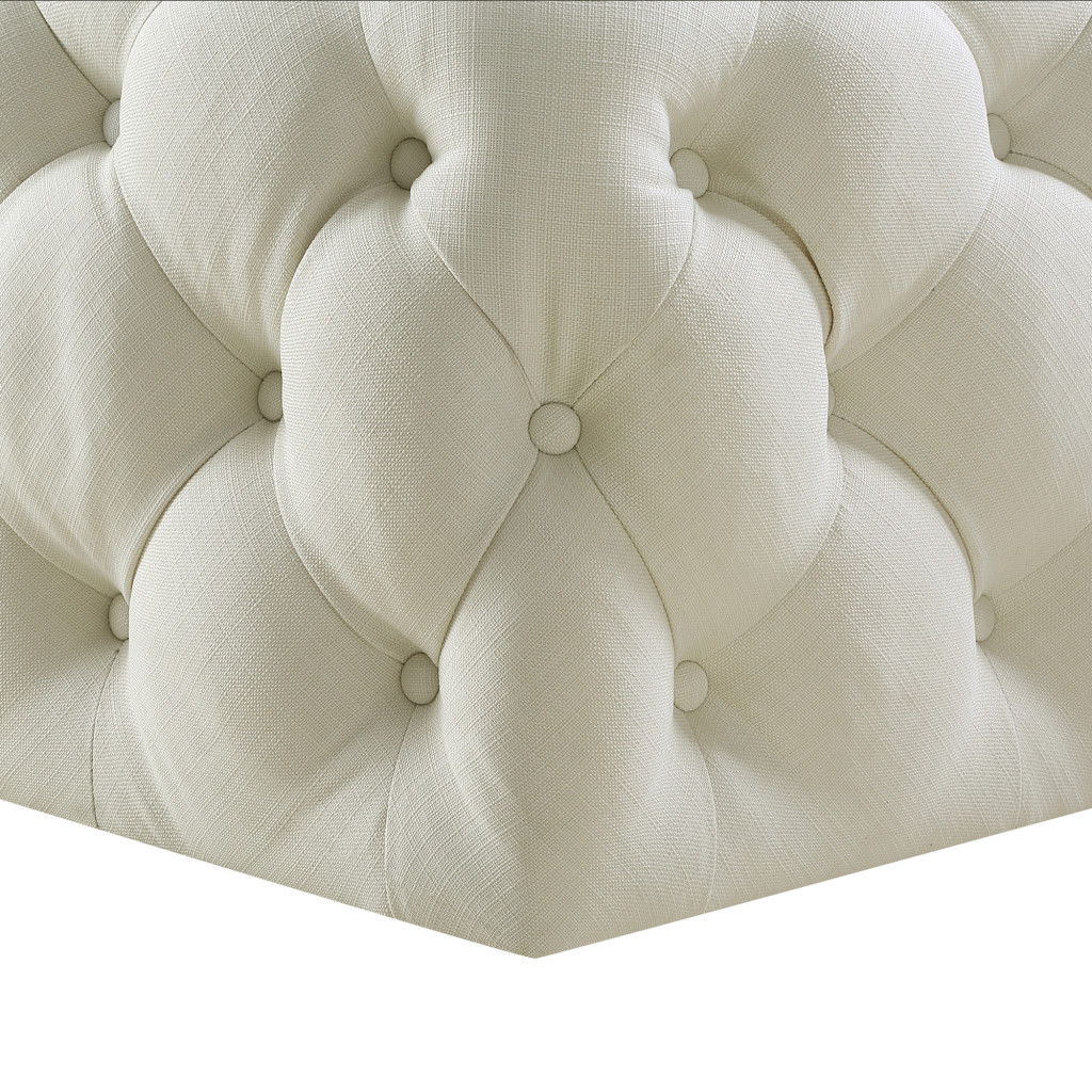 Linen Rolling Tufted Cocktail Ottoman - White