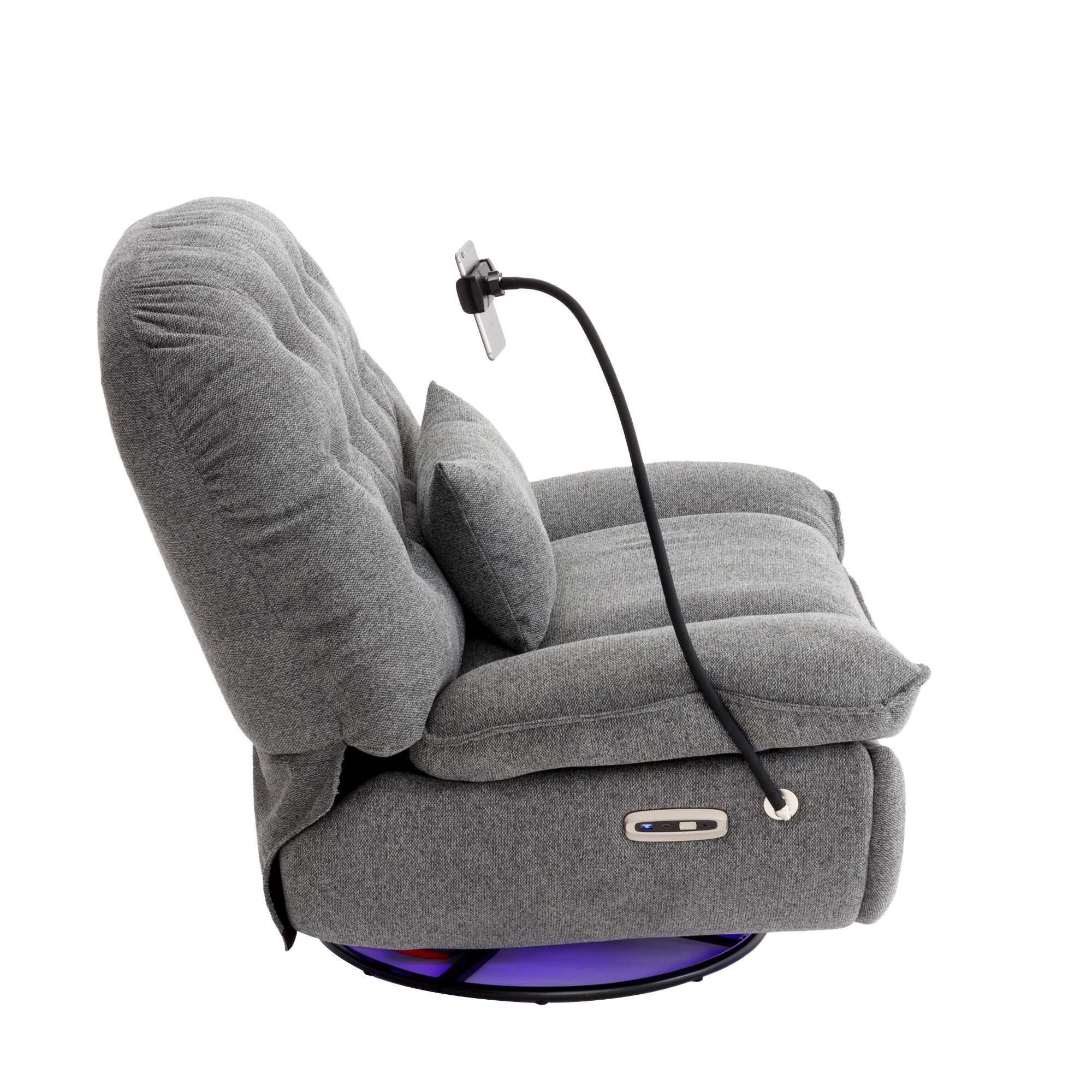 270° Swivel Power Recliner With Voice Control - Bluetooth Music Player, USB Ports, Atmosphere Lamp, Hidden Arm Storage And Mobile Phone Holder For Living Room, Bedroom, Apartment