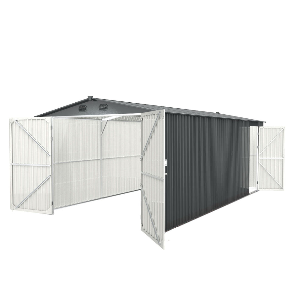 Industrial - 20' x 10' Heavy Duty Metal Garage Shed - Dark Gray