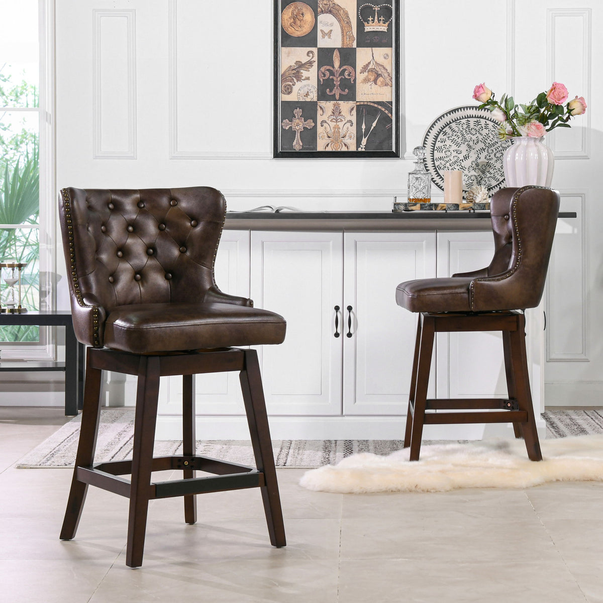 Holmes - Tufted High Back 360 Swivel Counter Height Barstool by Jennifer Taylor Home | Bel Furniture