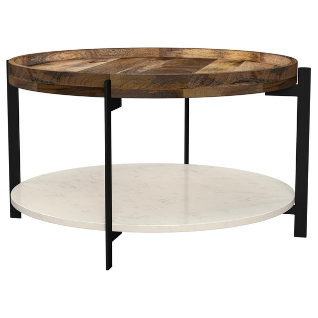 Adhvik - Round Table With Marble Shelf Light Brown Coffee Tables by Coaster Fine Furniture | Bel Furniture
