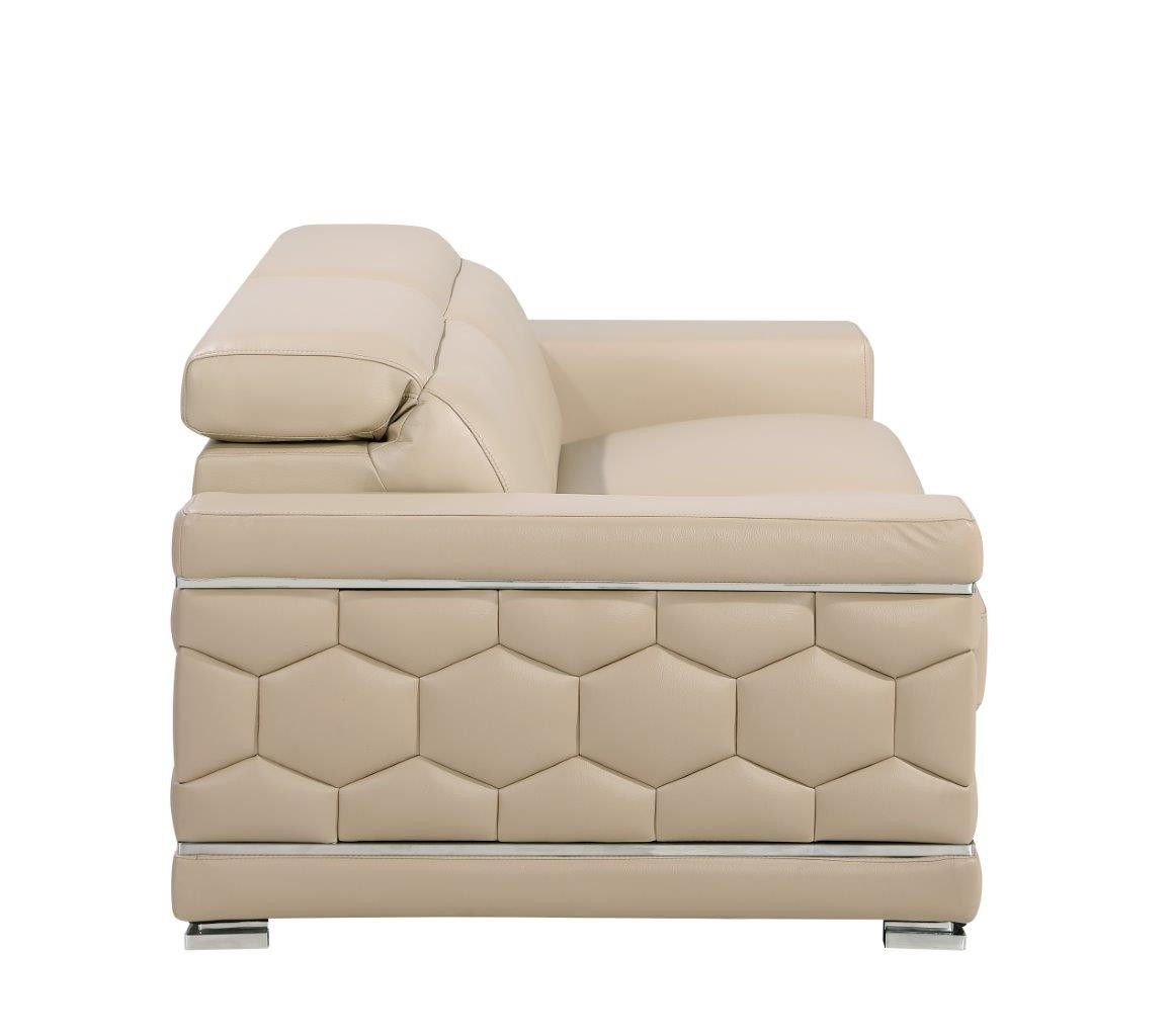 Sofa Leather With Silver Legs - Beige