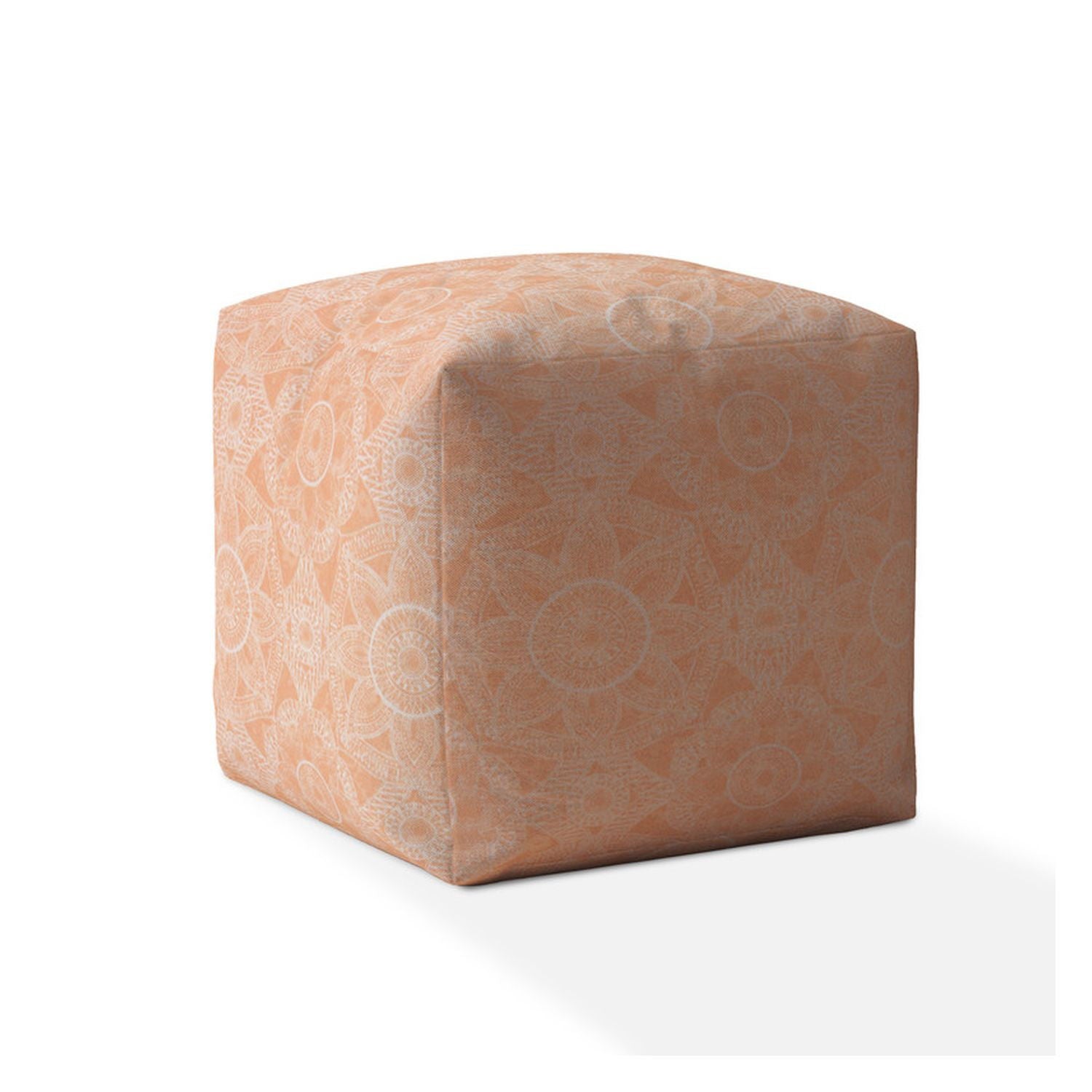 Cotton Floral Pouf Cover - Orange