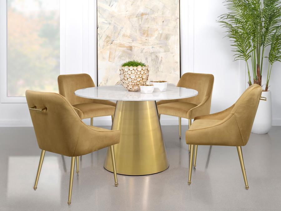 Ambrose - Round Marble Top Dining Table - Brushed Gold