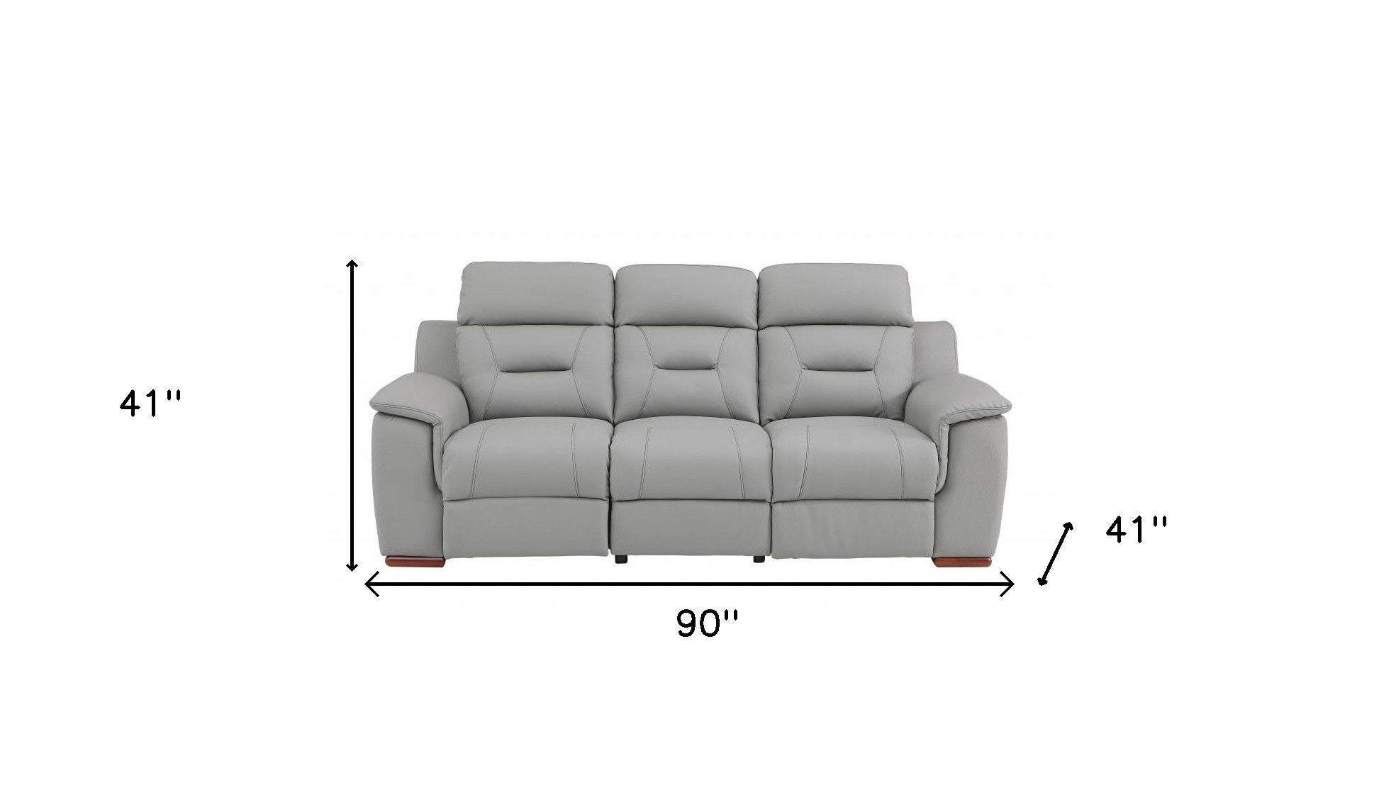 Faux Leather Sofa With Brown Legs - Gray