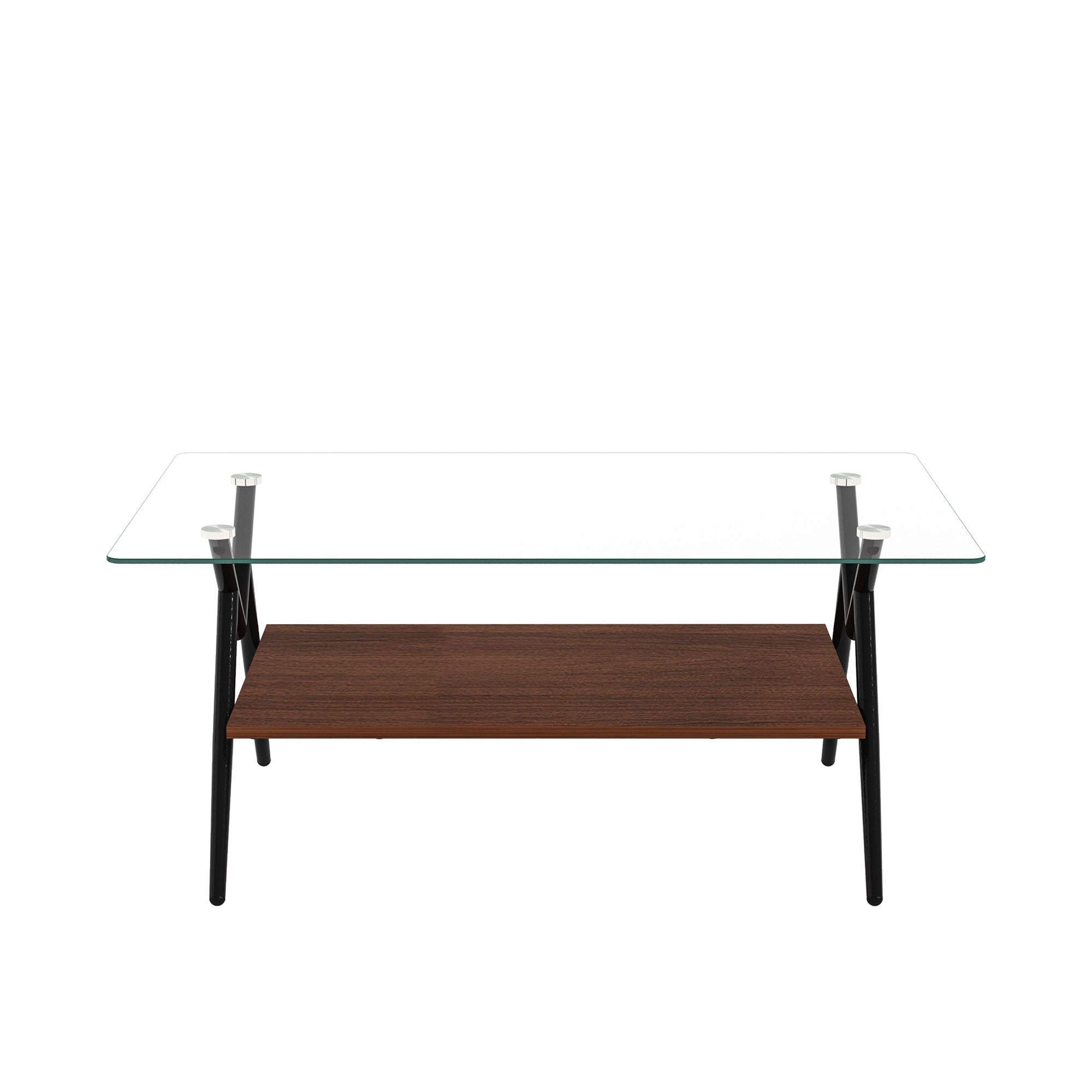 Rectangle Coffee Table With Tempered Glass Top And Shelf, Modern Table For Living Room