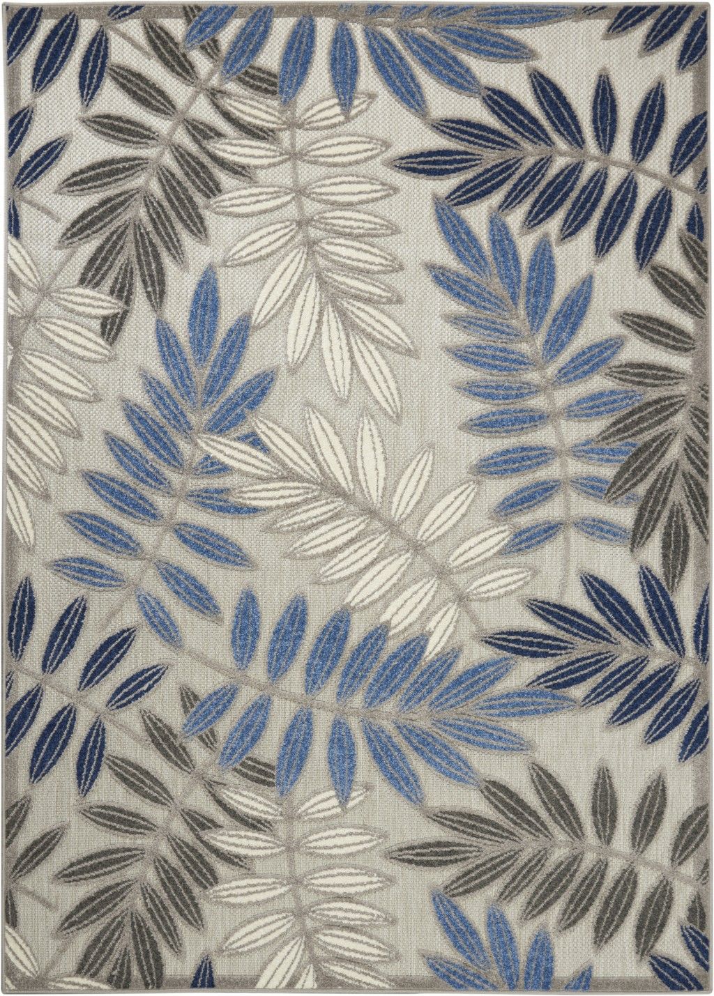 4' X 6' Floral Indoor / Outdoor Area Rug - Gray / Blue