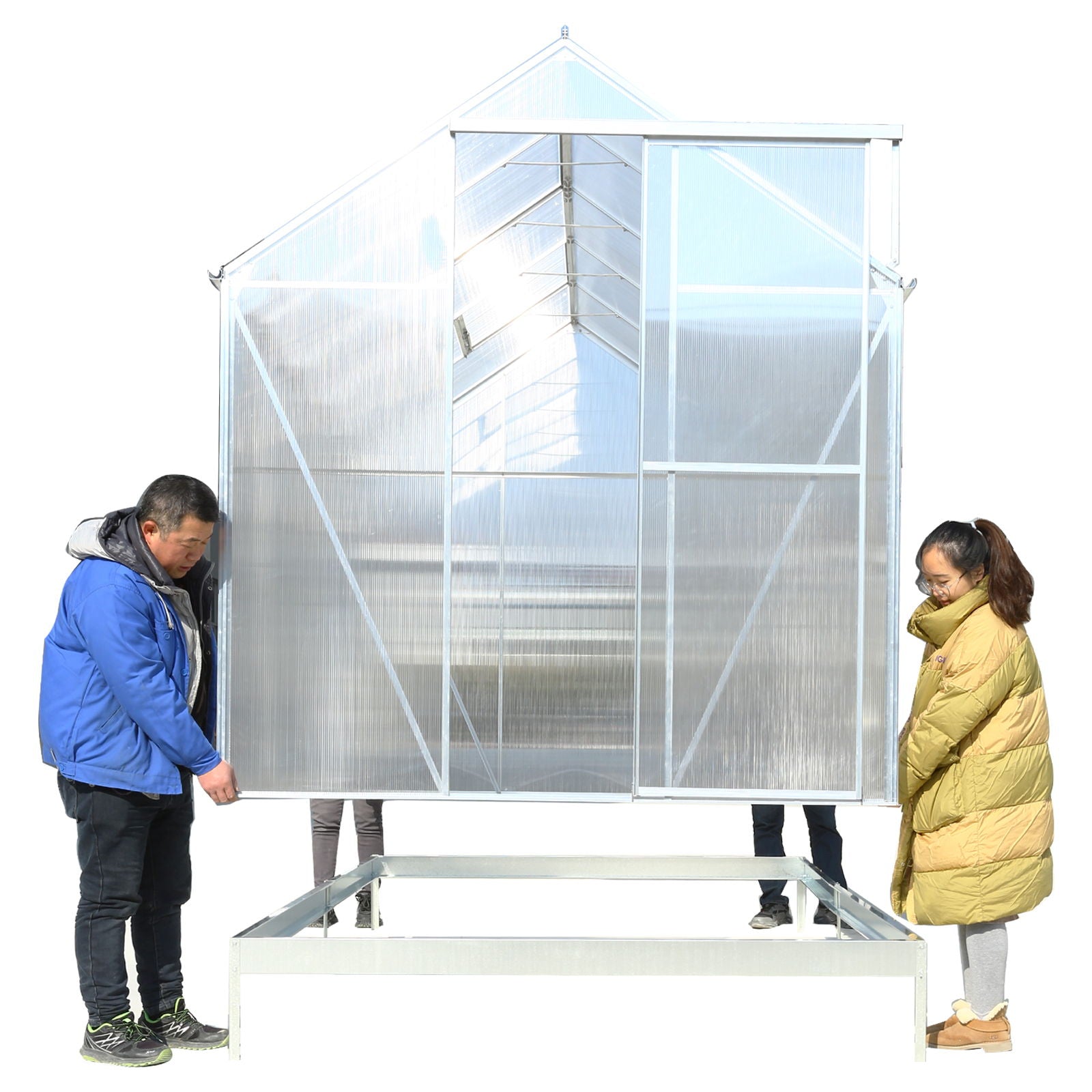 Polycarbonate Greenhouse, Heavy Duty Outdoor Aluminum Walk-In Green House Kit With Rain Gutter, Vent And Door For Backyard Garden