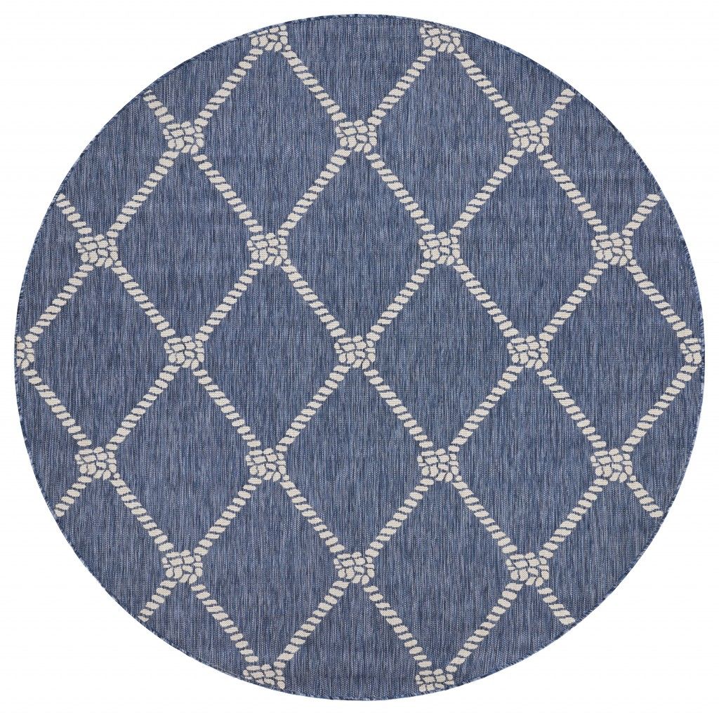 8' Round Round Indoor / Outdoor Area Rug - Blue / Gray