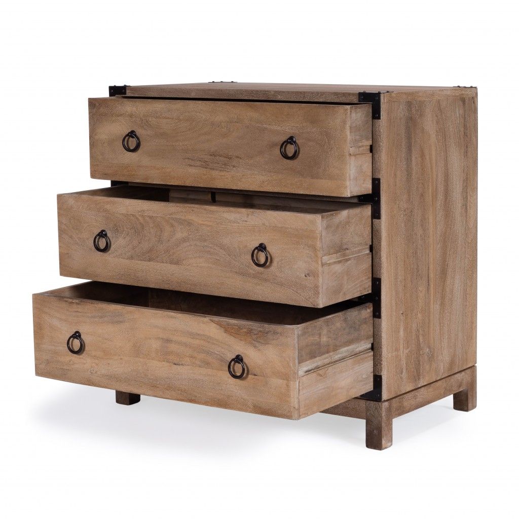 Wood Solid Wood Three Drawer Dresser - Natural