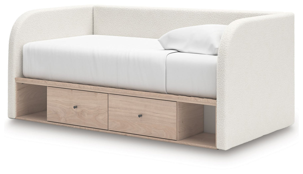 Arloster - Twin Upholstered Day Bed With Storage - Tan / White
