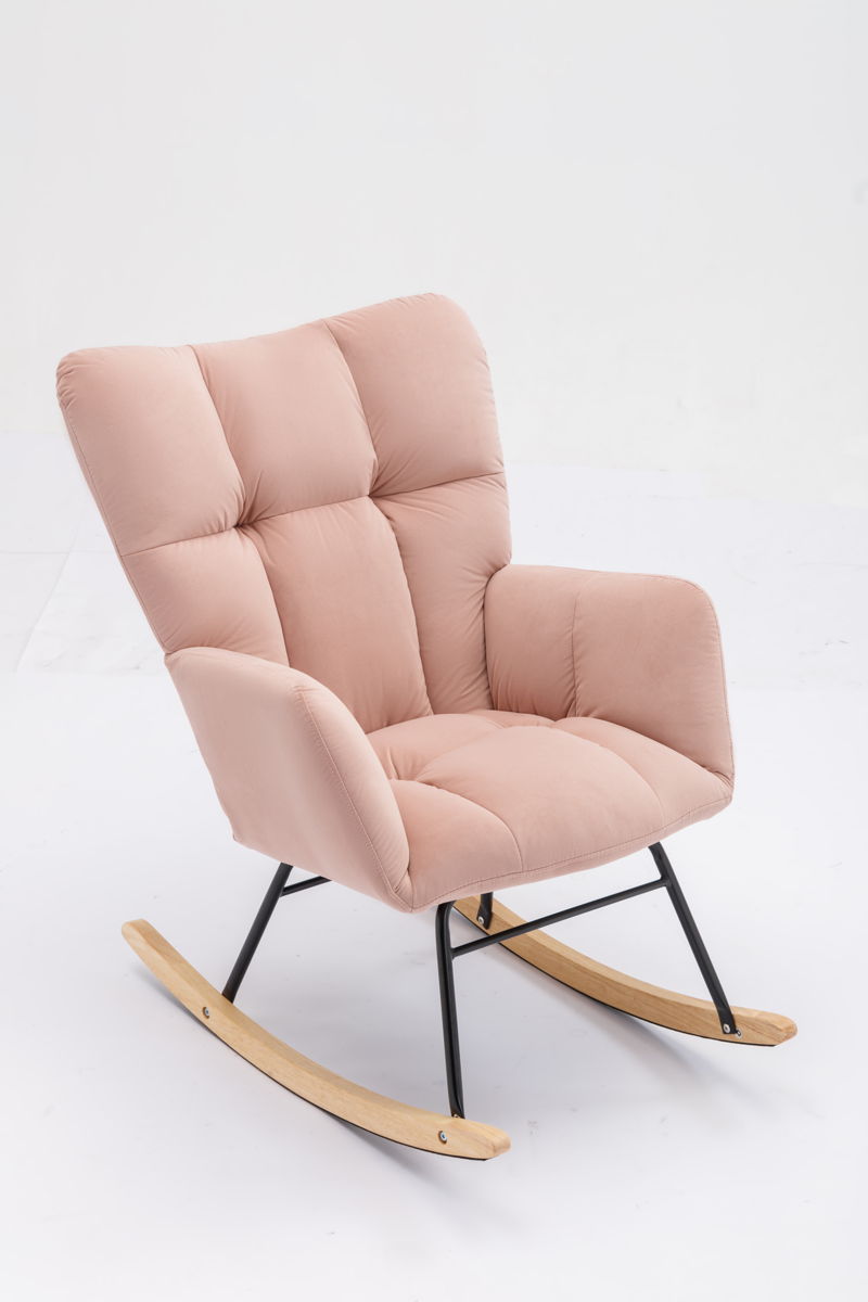 Mid-Century Modern Teddy Fabric Tufted Upholstered Rocking Chair Padded Seat For Living Room Bedroom