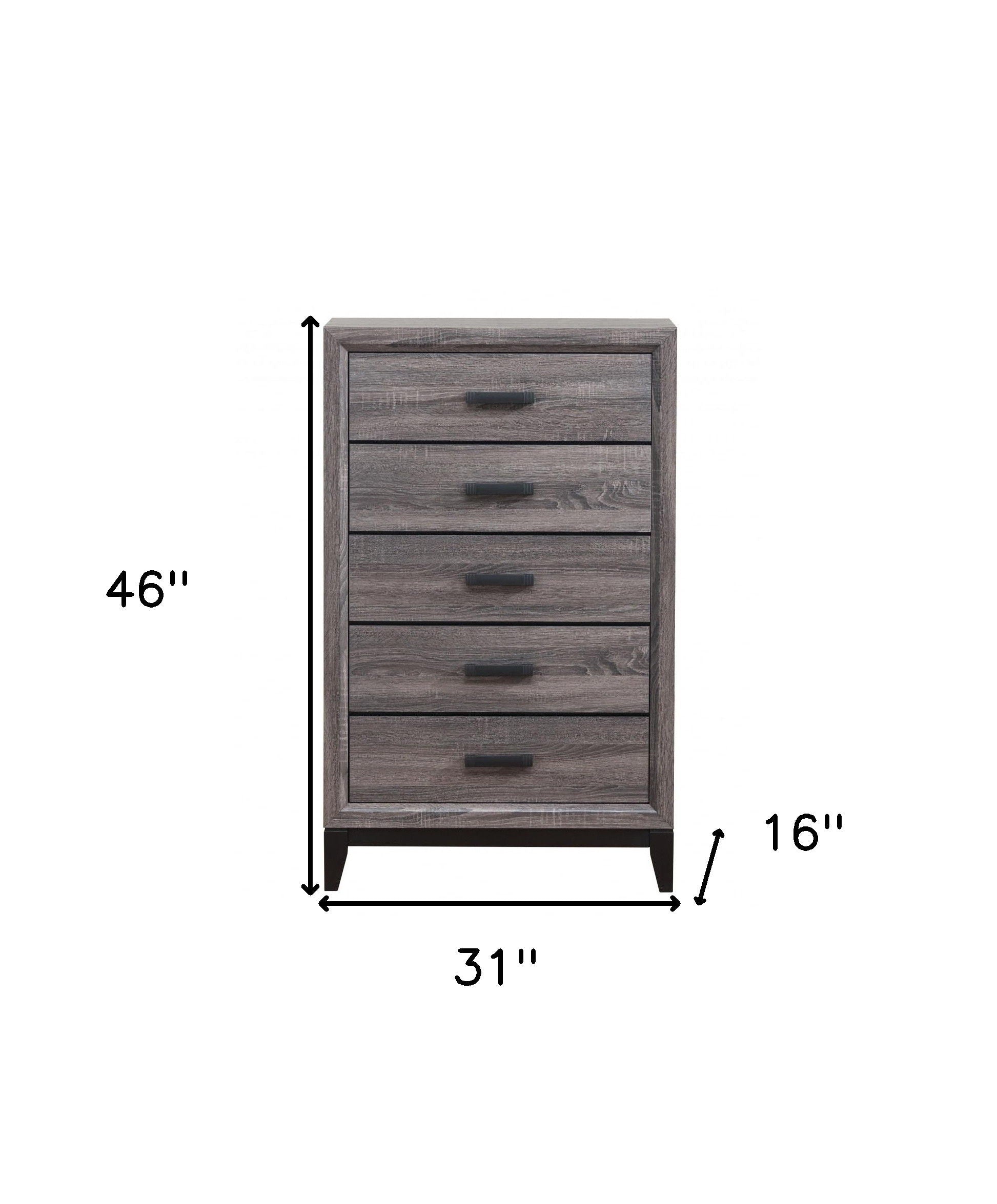 Wooden 5 Drawer Chest - Gray